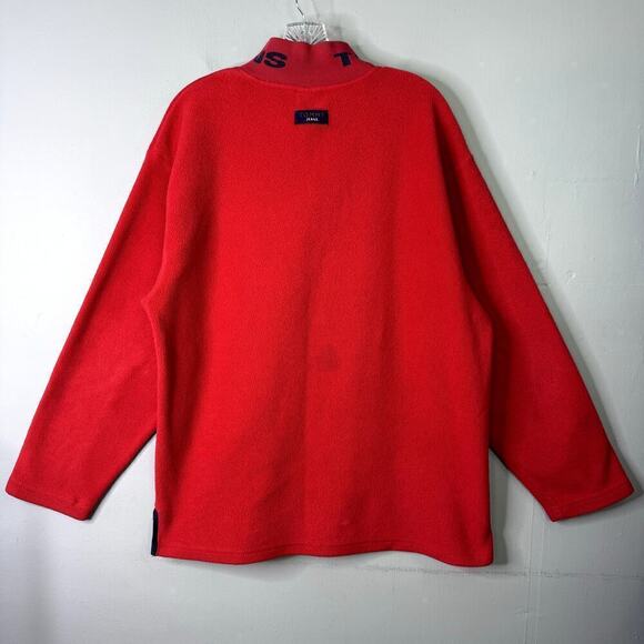 VTG Tommy Hilfiger Jeans Red Fleece 1/4 Zip Pullover Jacket Sweatshirt Mens Sz L - Picture 9 of 12